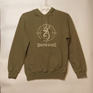 Browning Buckmark Pullover Hoodie Army Green Pocket Logo Outdoorsman Hunting S/P